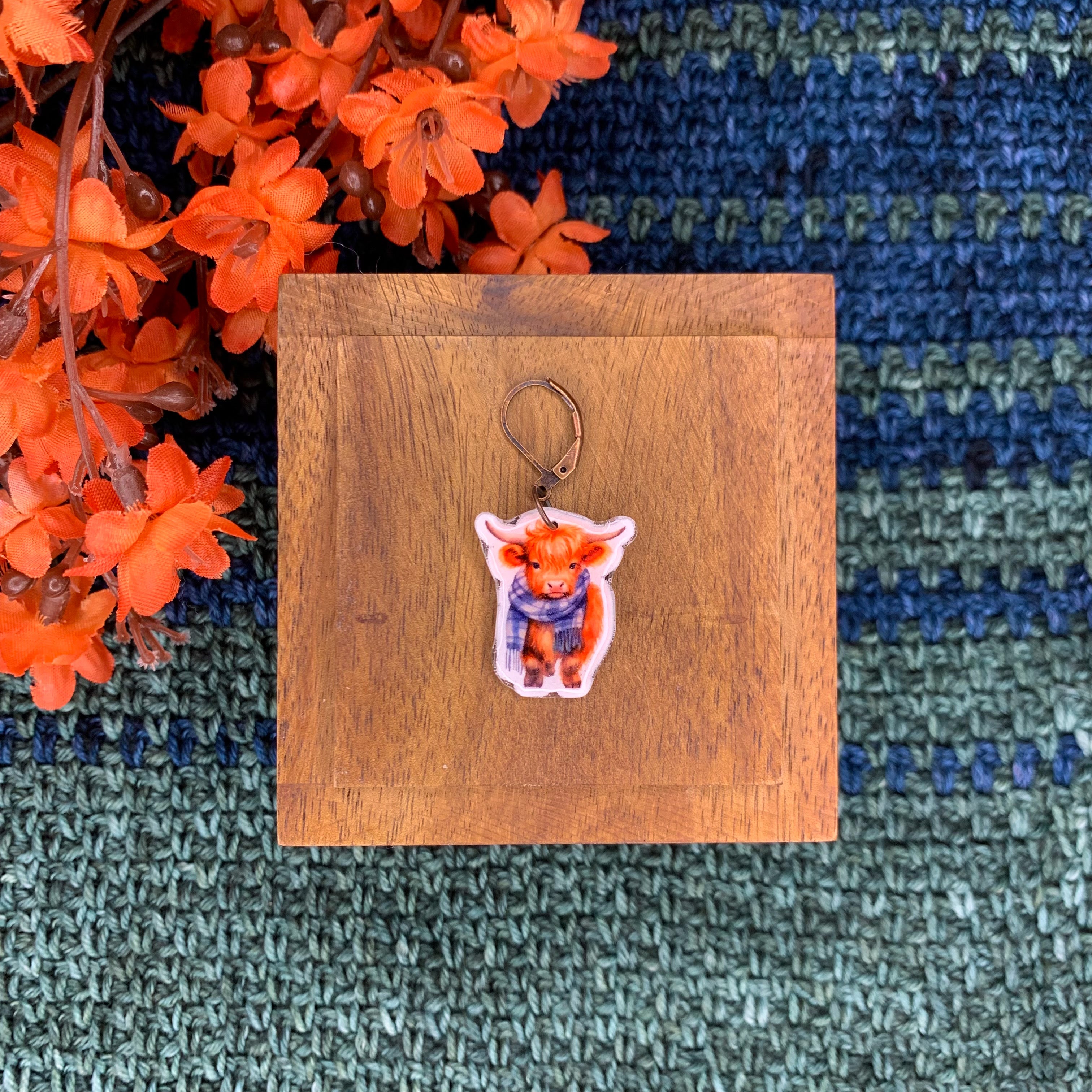 Blue Paid Cow Stitch Marker