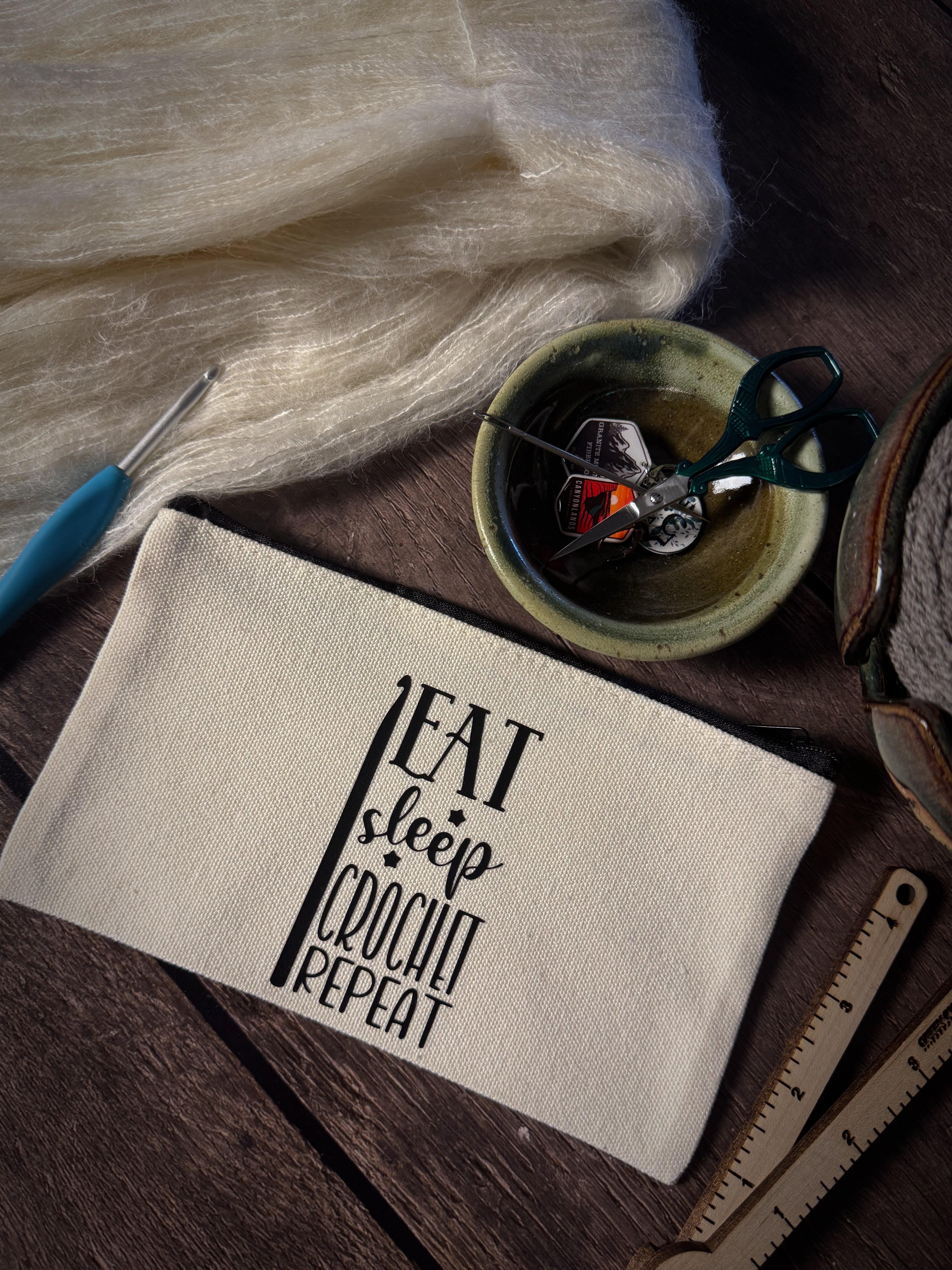 Eat, Sleep, Crochet, Repeat Notions Pouch