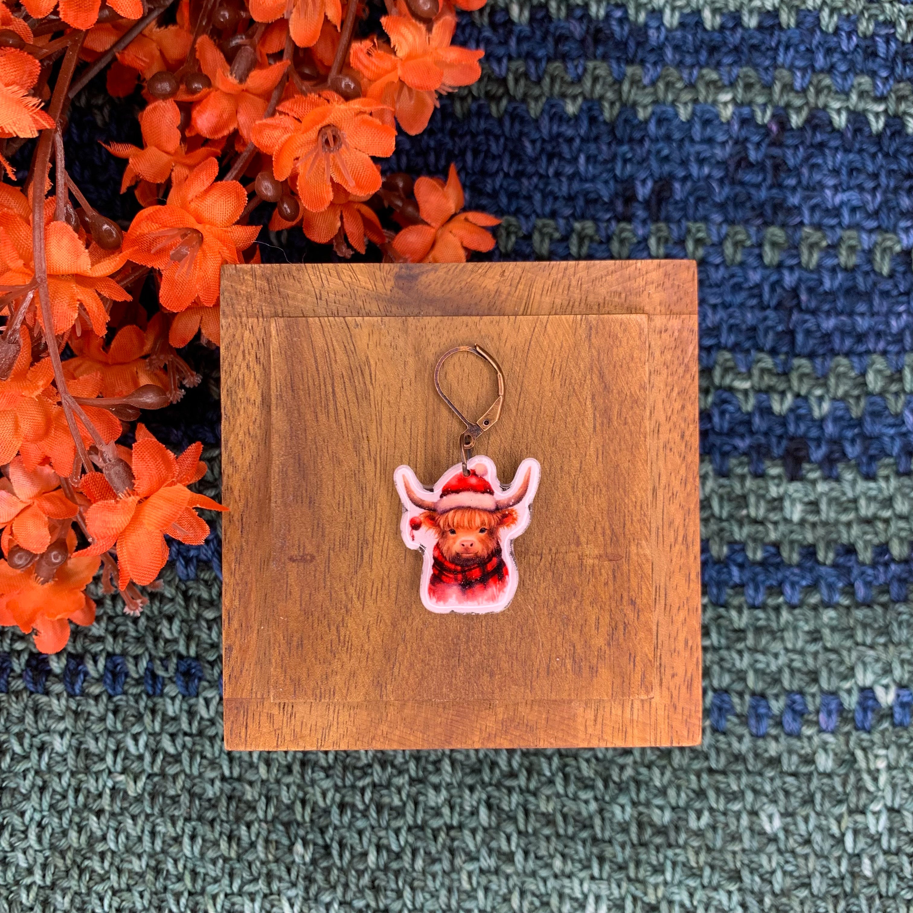 Plaid Christmas Cow Head Stitch Marker
